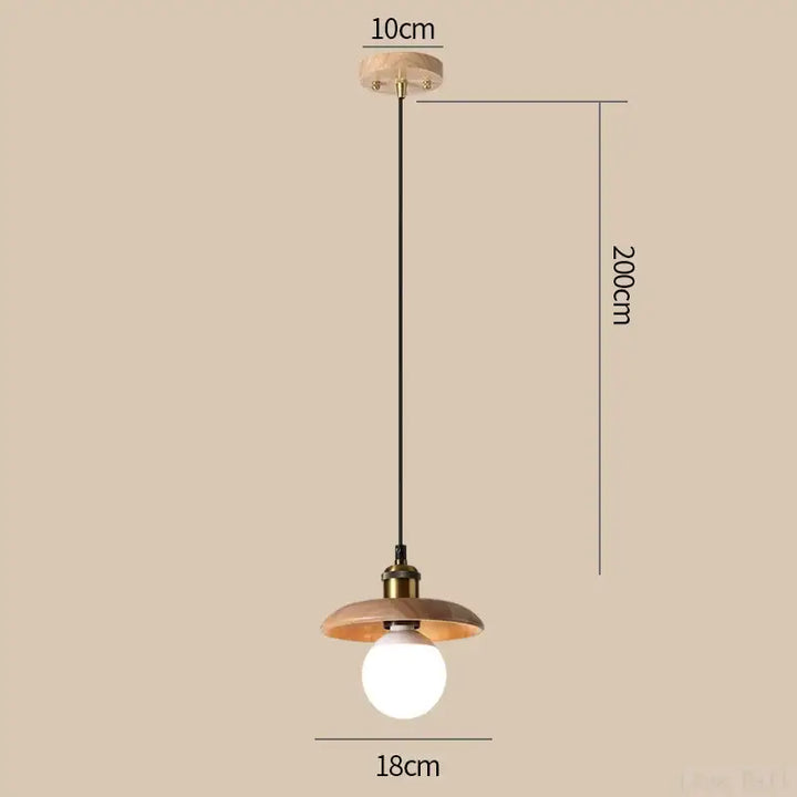 Suspension en bois naturel avec abat-jour rond style minimaliste