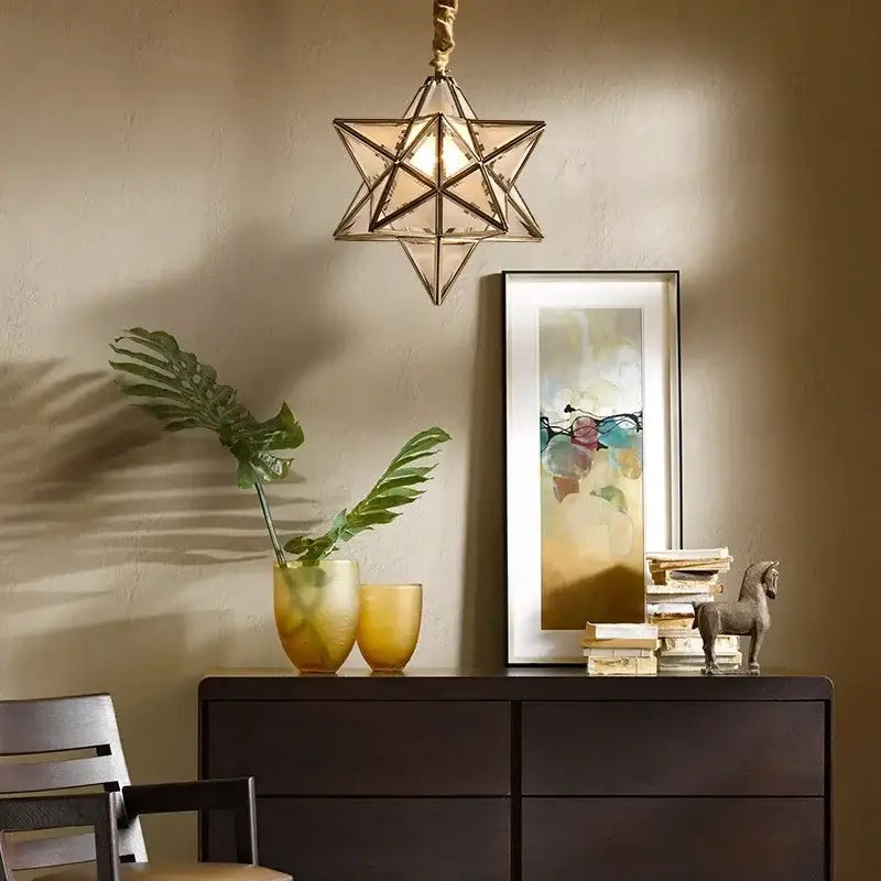 Modern LED Pendant Light Simple Bedroom Living Room Bar Balcony Creative Personality Corridor Glass/copper Star