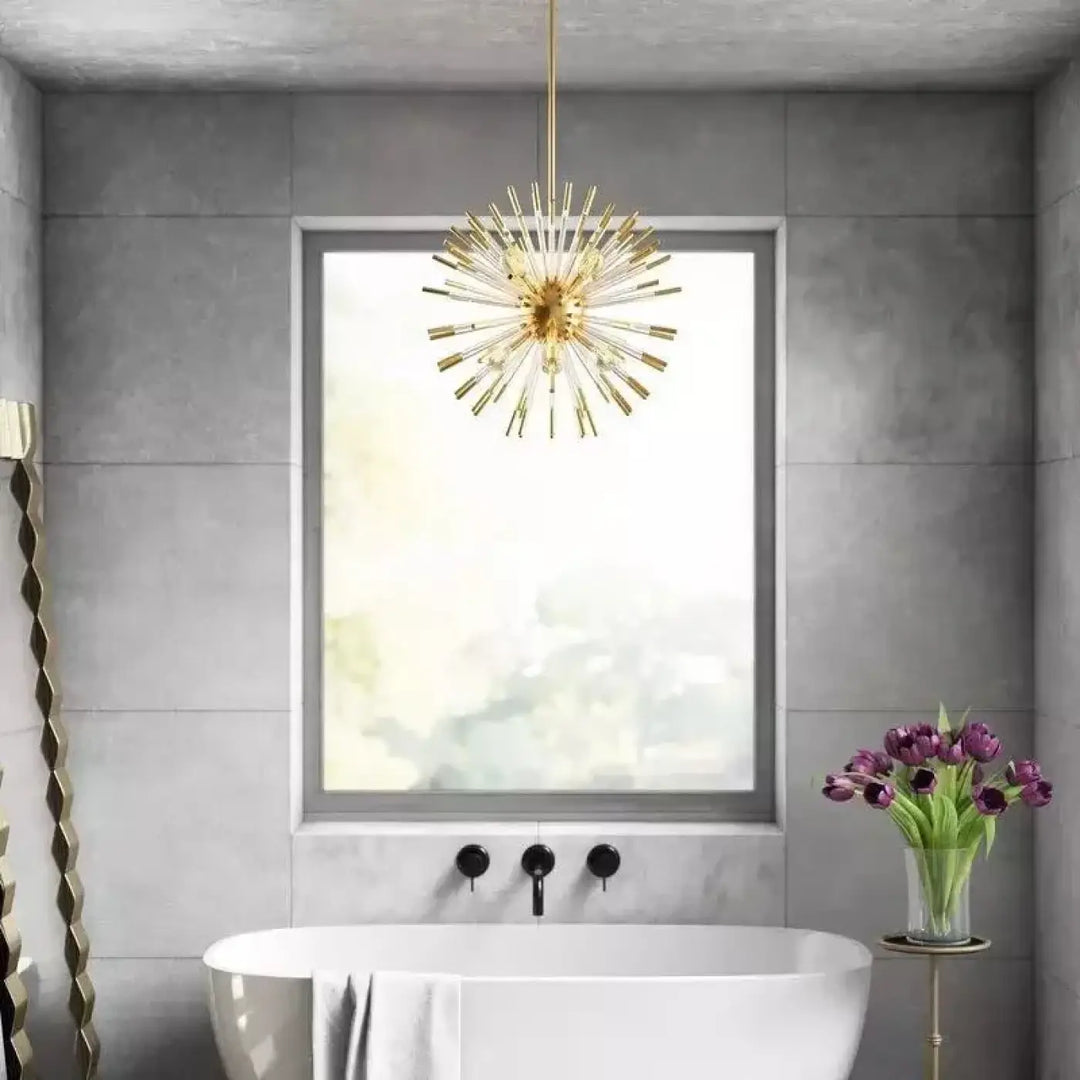 Suspension design art déco en verre doré blanc élégant