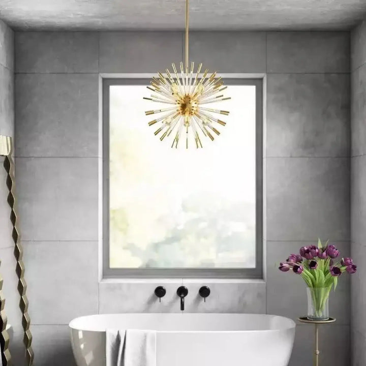 Suspension design art déco en verre doré blanc élégant