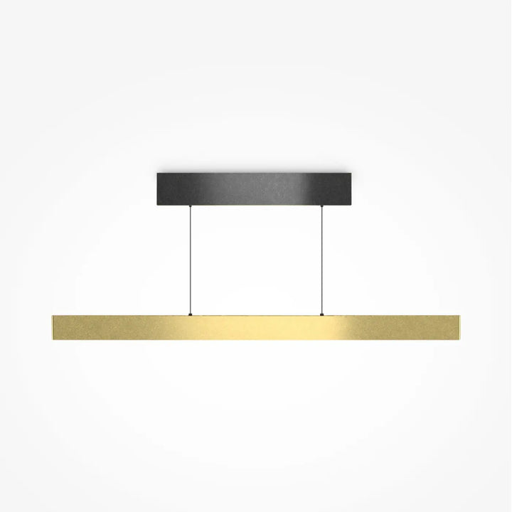 Suspension luminaire euphoria linéaire avec lift intégré led linéaire au-dessus d’une table en or poli et support noir minimaliste