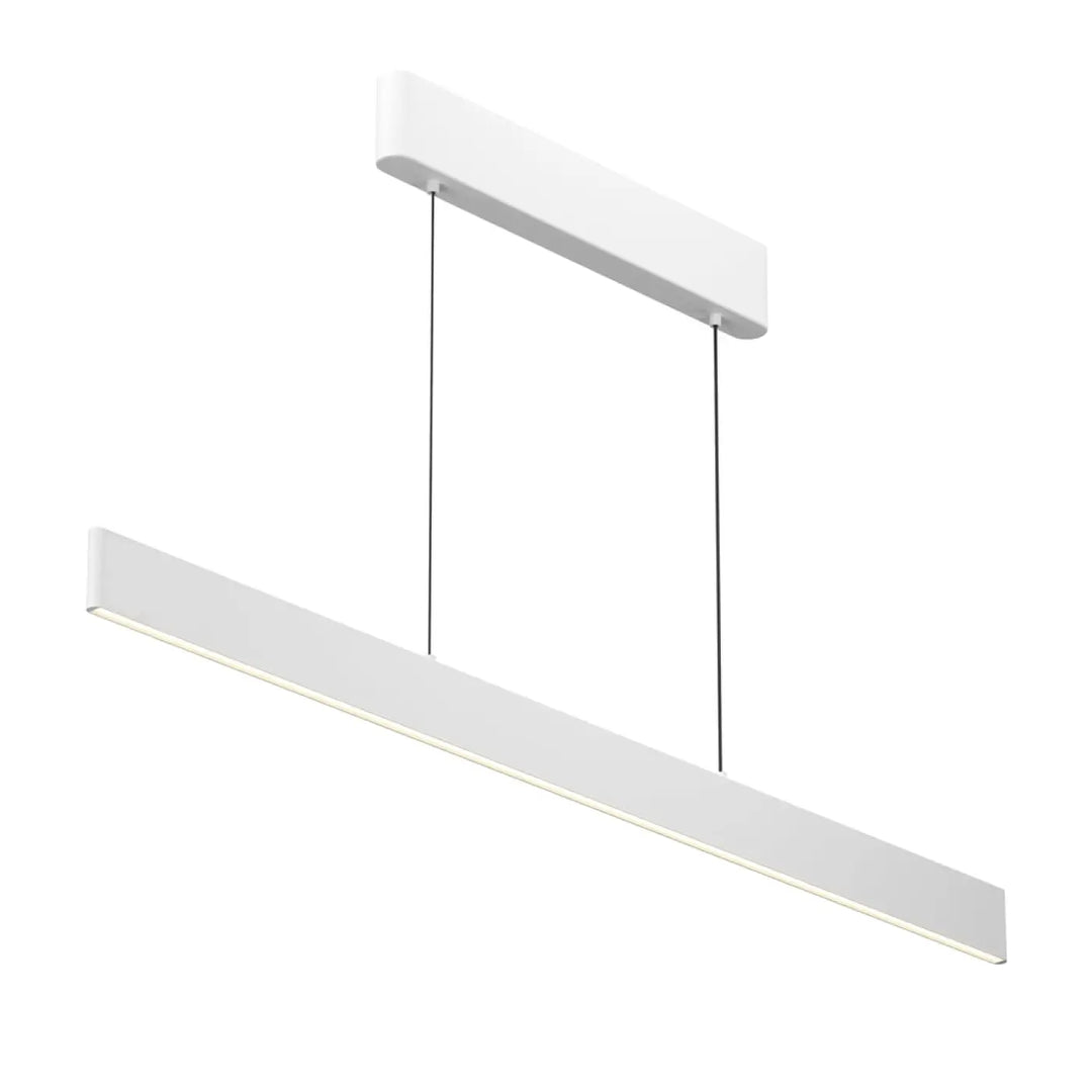 Suspension luminaire euphoria linéaire blanc avec led linéaire et lift intégré suspendu au-dessus d’une table