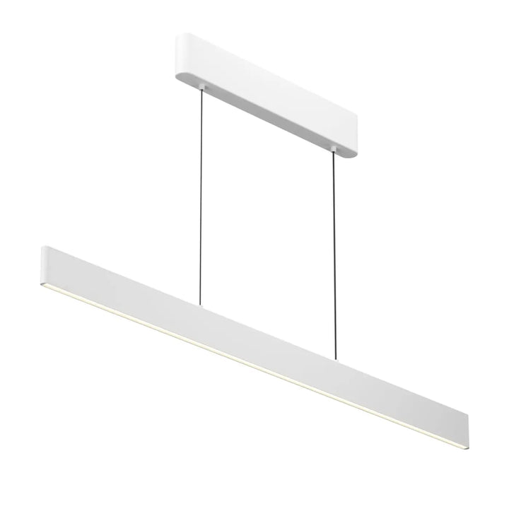 Suspension luminaire euphoria linéaire blanc avec led linéaire et lift intégré suspendu au-dessus d’une table