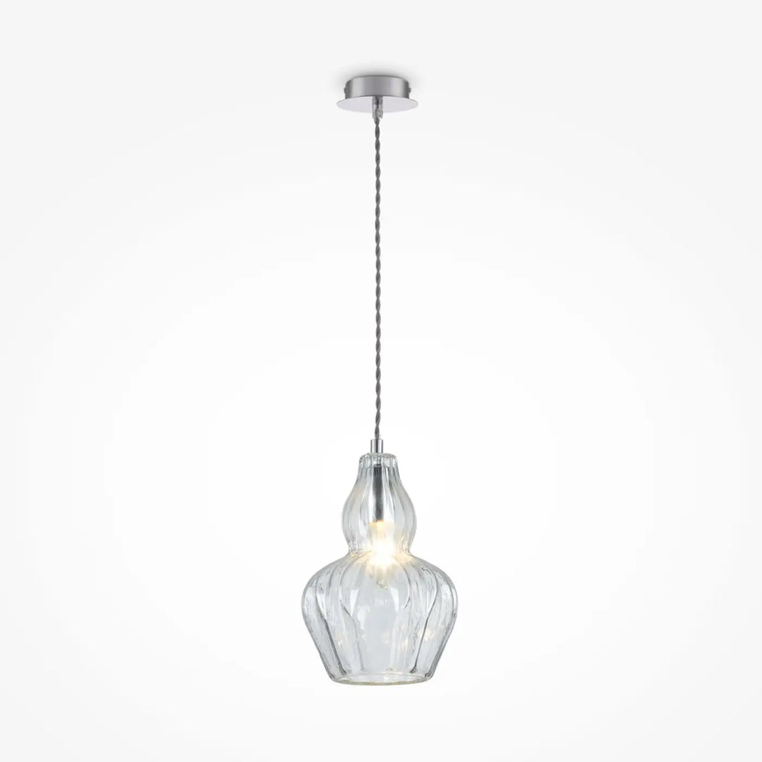 Suspension eustoma en verre texturé clair avec finition chrome et câble torsadé idéale pour d’une table ou d’un îlot