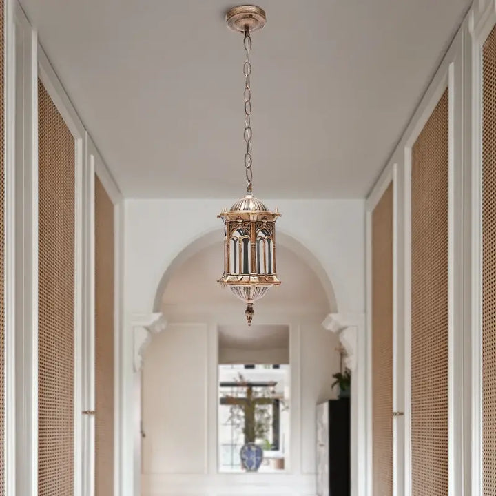 Suspension Extérieur Style Oriental Lanterne Dorée Chic
