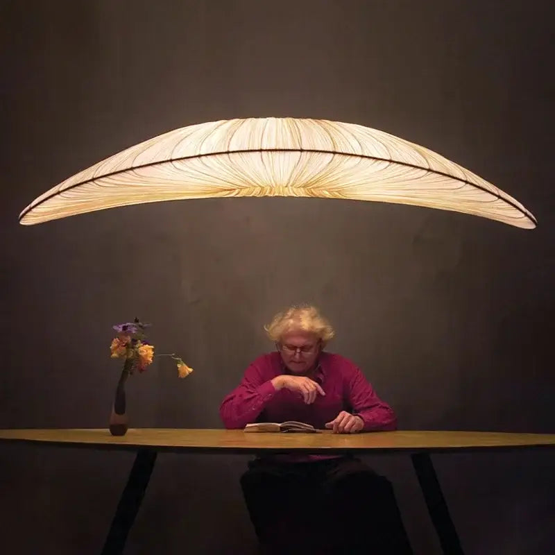 Suspension Feuille XXL en Fibres Naturelles Design Moderne

