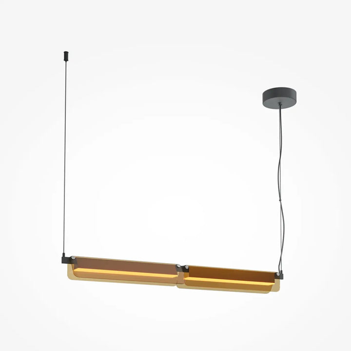 Suspension flat led linéaire en métal noir avec verre teinté doré au design rectangulaire moderne minimaliste