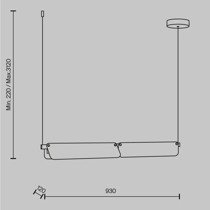 Suspension luminaire flat linéaire avec deux abat-jours rectangulaires en verre teinté et led linéaire suspendue au plafond