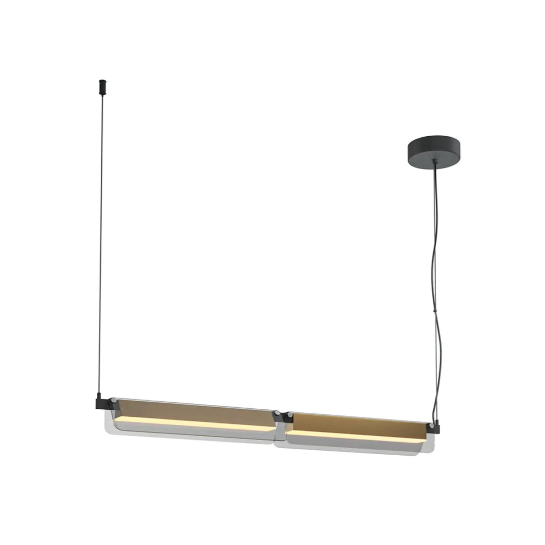 Suspension flat en verre teinté noir avec led linéaire et design minimaliste à deux panneaux rectangulaires éclairés