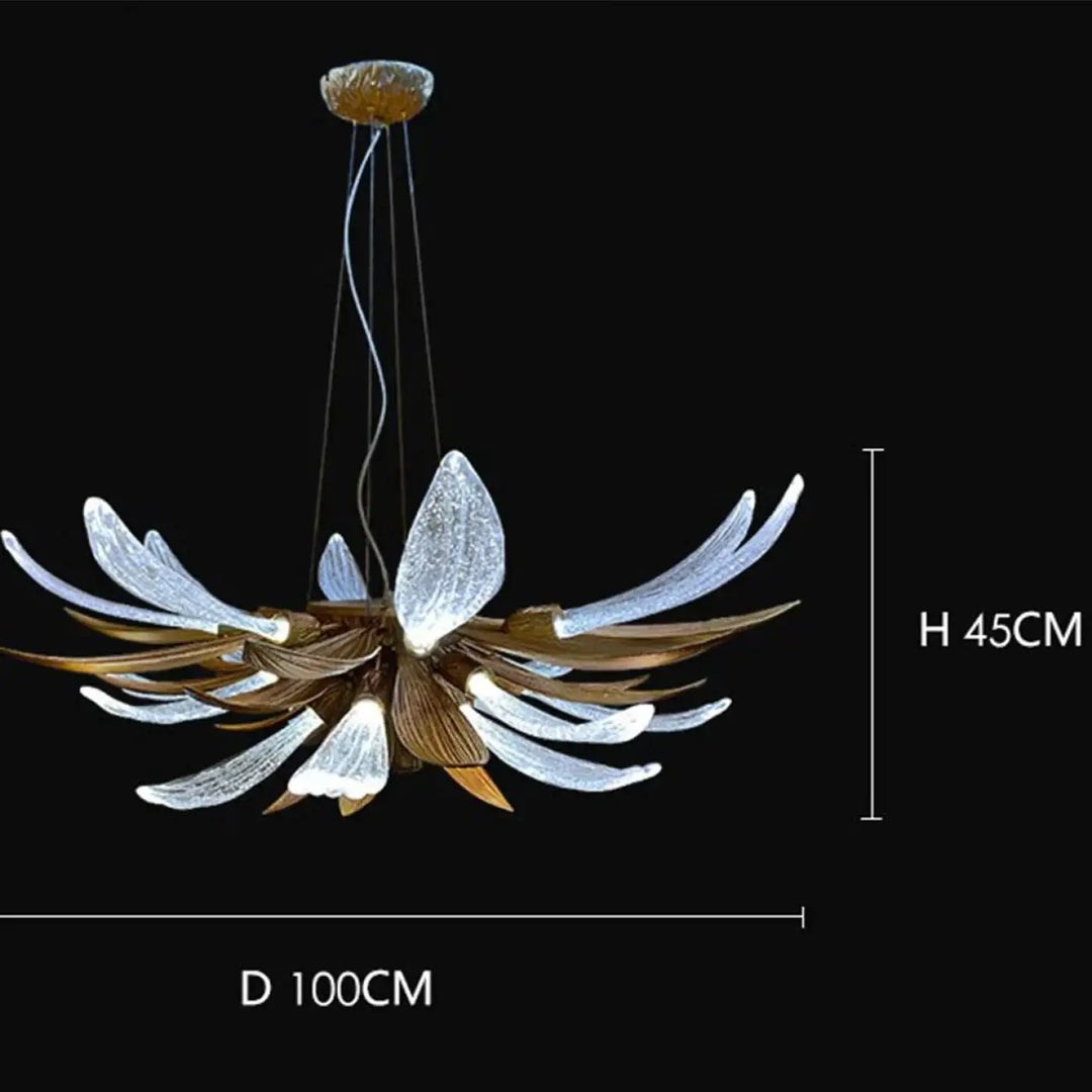Suspension fleur verre cuivre élégante transparent doré chic