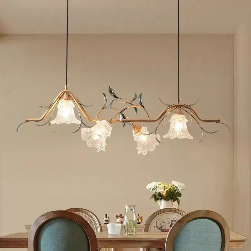 Suspension florale en métal doré et verre ondulé vintage

