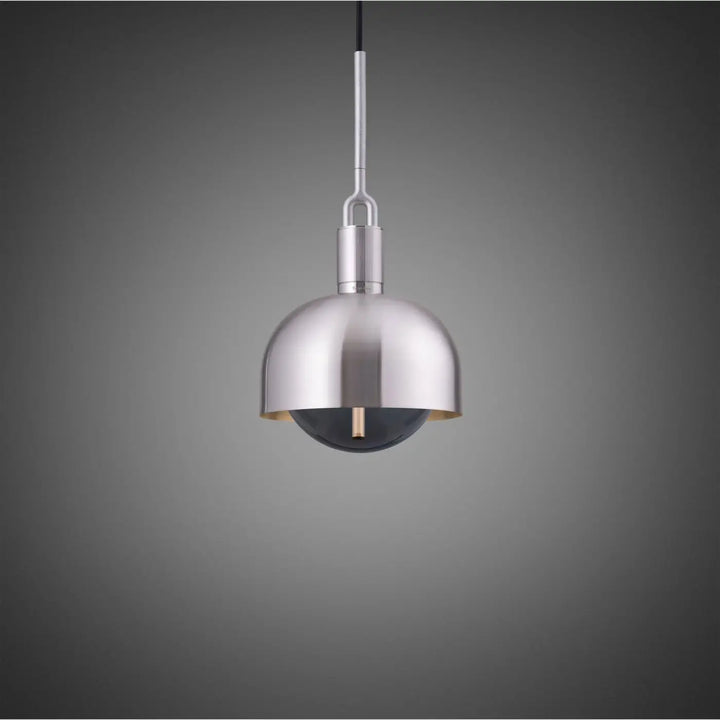 Suspension Forked Medium à abat-jour et globe fumé, finition acier #couleur_argent