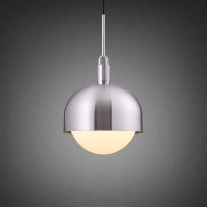 Suspension Forked Large à abat-jour et globe opale, finition acier #couleur_argent