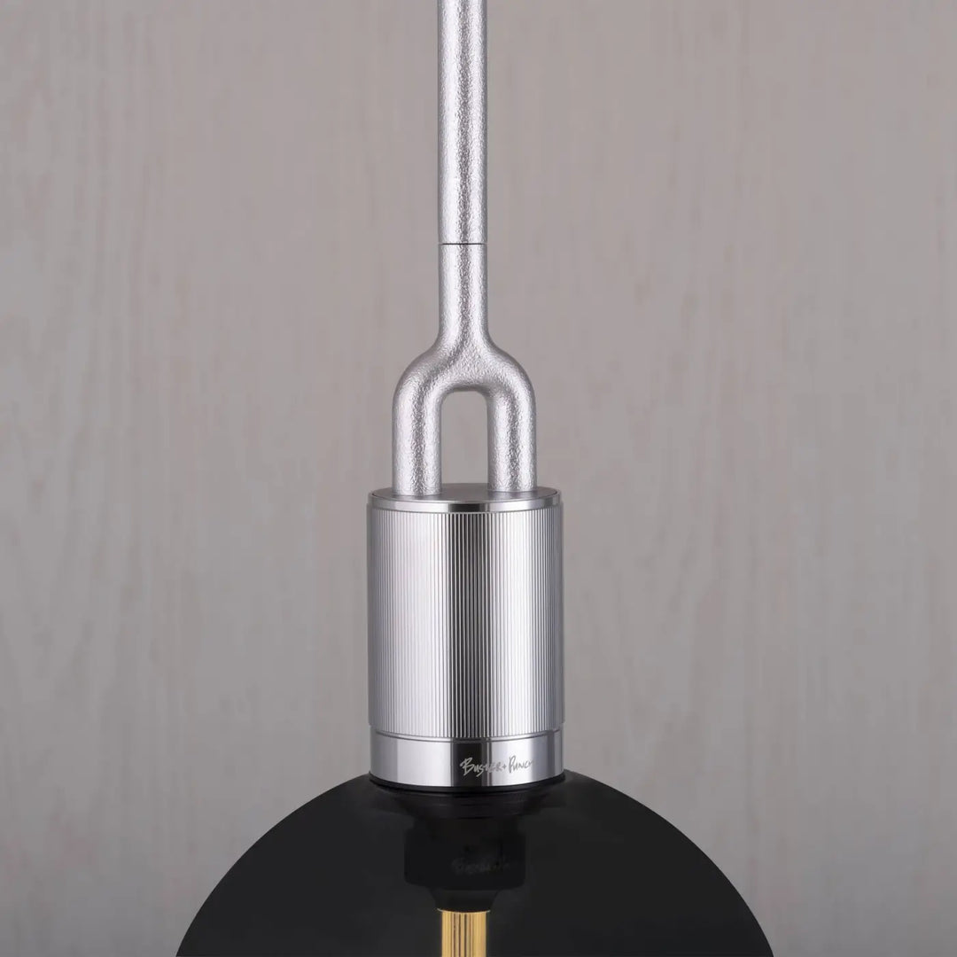 Suspension Forked Large finition acier avec globe en verre fumé #couleur_argent