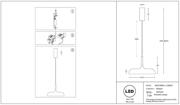 Suspension gerhard coupole arrondie avec led intégrée design minimaliste et tête lumineuse rectangulaire élégante