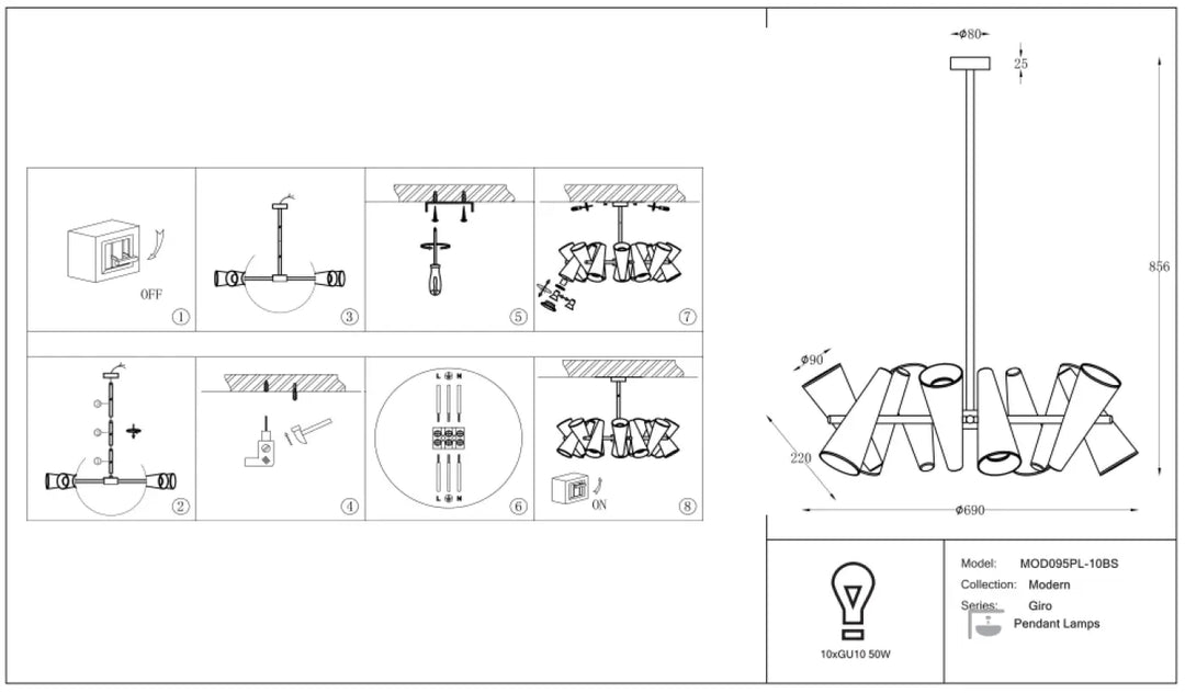Suspension giro en acier doré avec projecteurs orientables et design angulaire en plusieurs cônes modernes