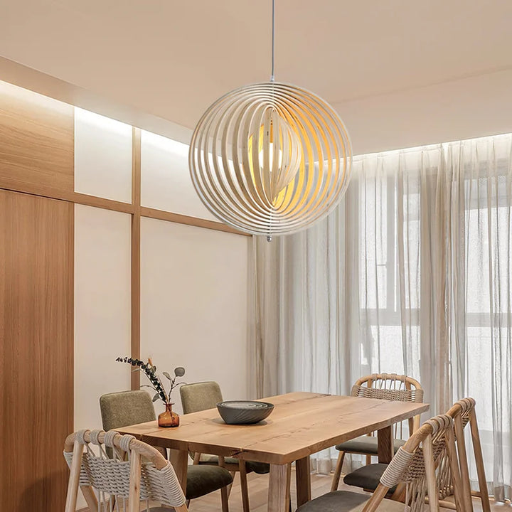 Rotating Moon Pendant Light Nordic Circular Wood Light Fixtures Home Decor Dining Table Light Bedroom Bar Corridor