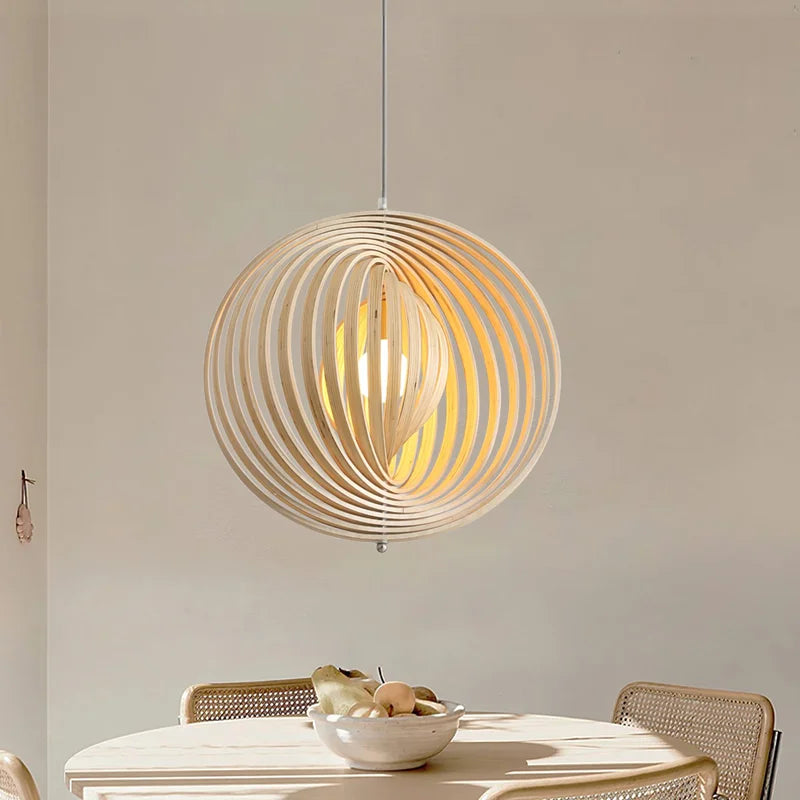 Rotating Moon Pendant Light Nordic Circular Wood Light Fixtures Home Decor Dining Table Light Bedroom Bar Corridor