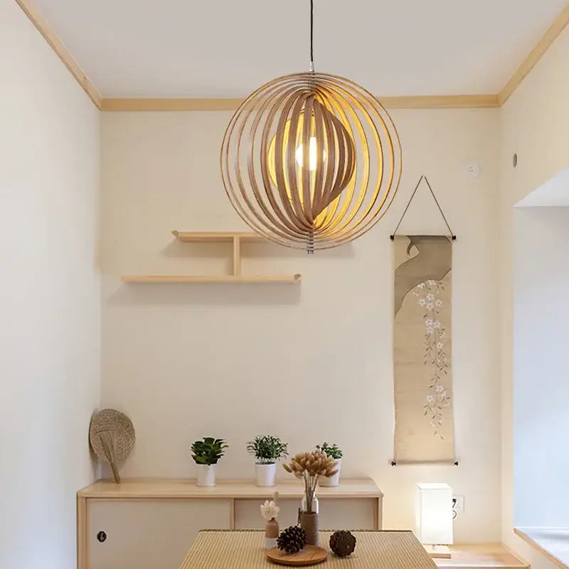 Rotating Moon Pendant Light Nordic Circular Wood Light Fixtures Home Decor Dining Table Light Bedroom Bar Corridor