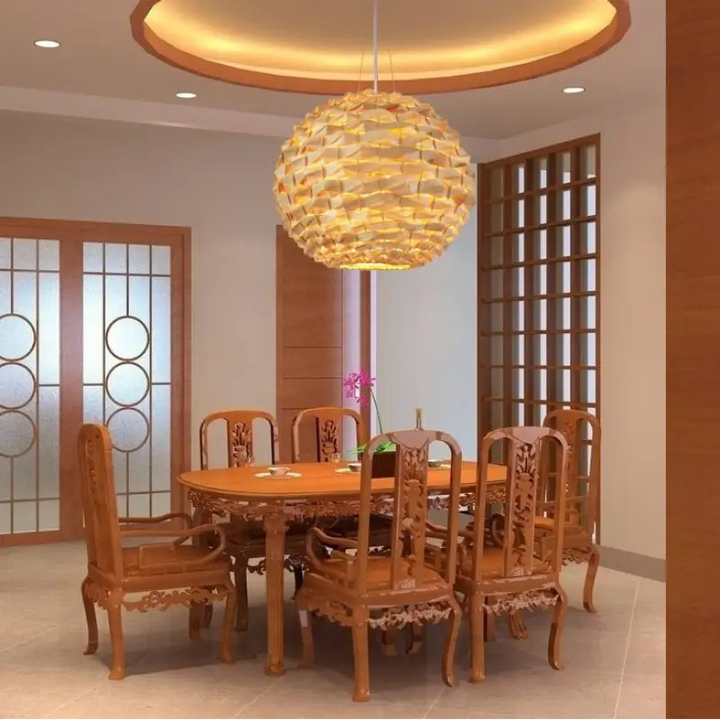 Suspension Globe Tressé Bois Design Scandinave Salle à Manger