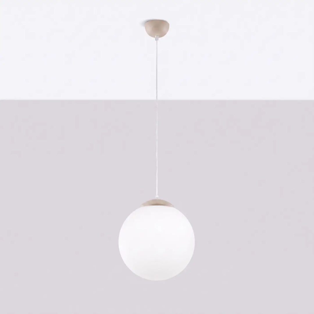 Suspension Ugo à globe en verre blanc et monture taupe, éteinte