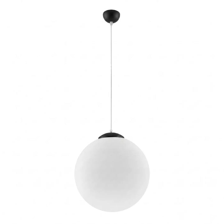 Suspension Ugo à globe en verre blanc et monture noire, éteinte