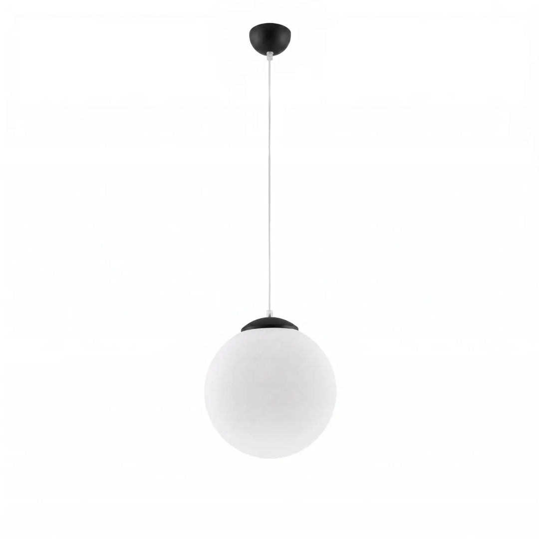 Suspension Ugo à globe en verre blanc et monture noire, éteinte