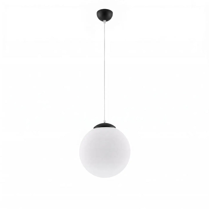 Suspension Ugo à globe en verre blanc et monture noire, éteinte