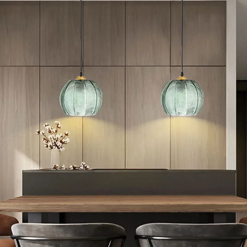 Glass Nordic Pendant Light Leaf Pattern Hanging Light For Bedroom Living Room Kitchen Island Retro Indoor Decorative
