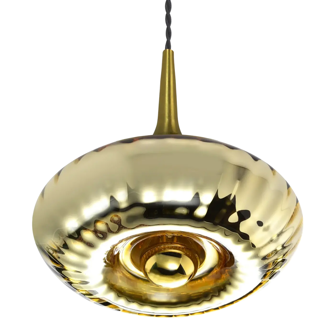 Suspension luminaire modèle grace en métal martelé doré avec bol texturé et finition verre soufflé élégante