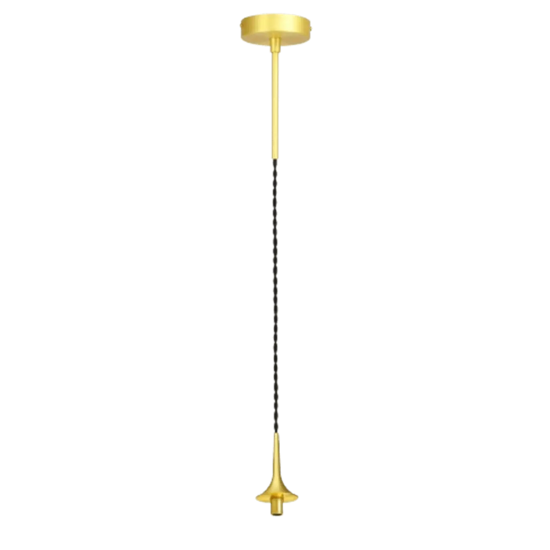 Suspension grace en verre soufflé avec finition dorée et tige noire texturée pour un éclairage moderne élégant