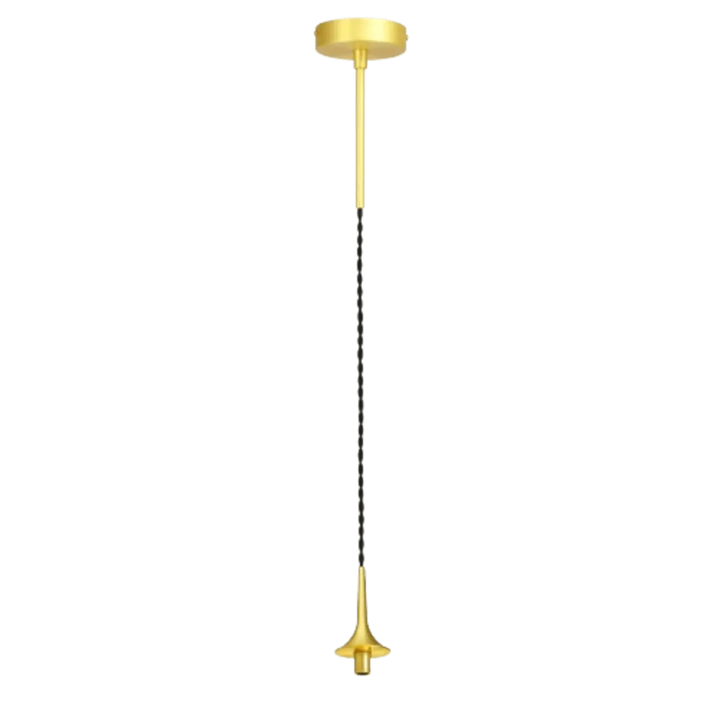 Suspension grace en verre soufflé avec finition dorée et tige noire texturée pour un éclairage moderne élégant