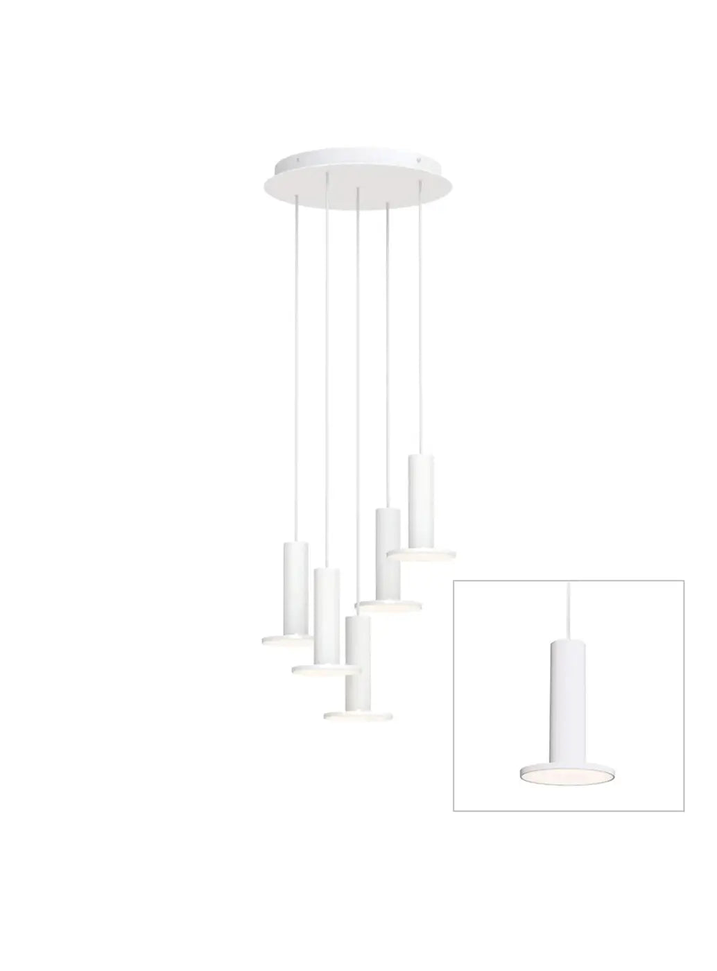 Suspension Cielo Plus Chandelier blanche, grappe de 5 suspensions
