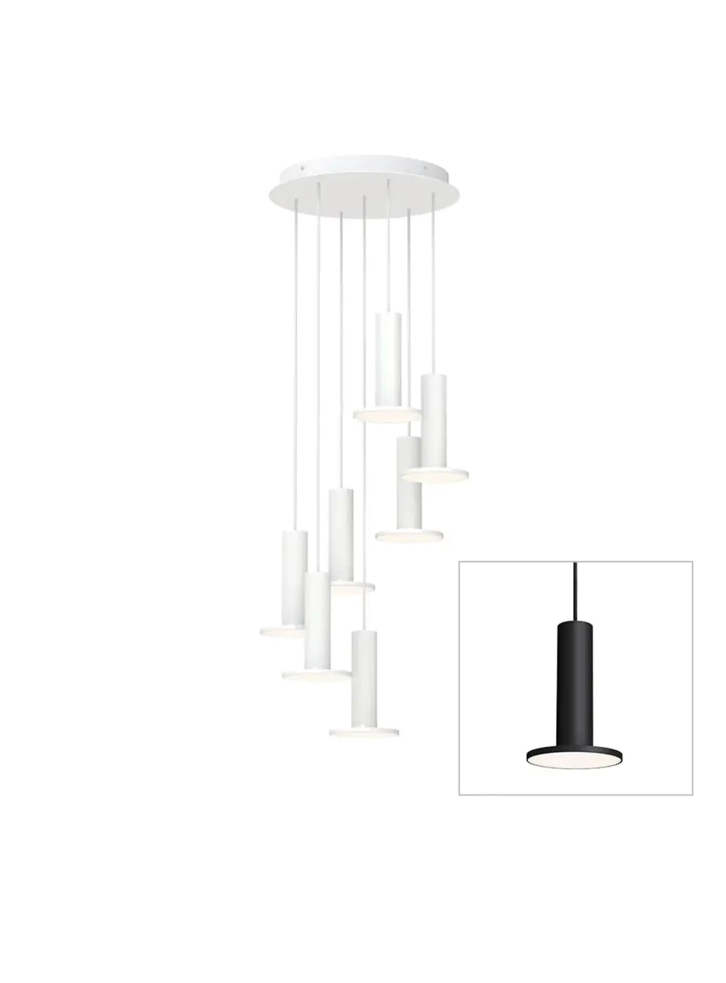 Suspension Cielo Plus Chandelier noire, grappe de 7 suspensions