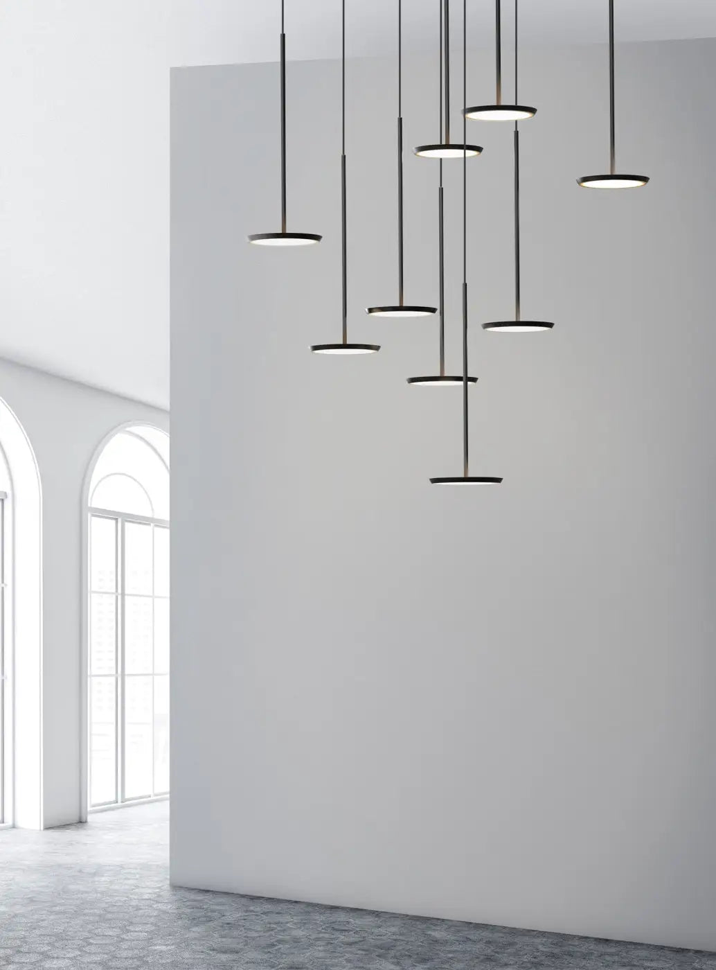 Suspensions Sky Solo en aluminium noir mat dans un intérieur