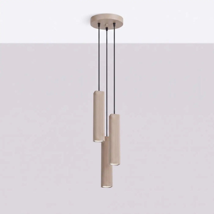 Suspension Rayo taupe en grappe à 3 tubes cannelés, éteinte