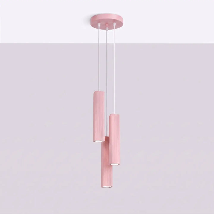 Suspension Rayo rose en grappe à 3 tubes cannelés, éteinte