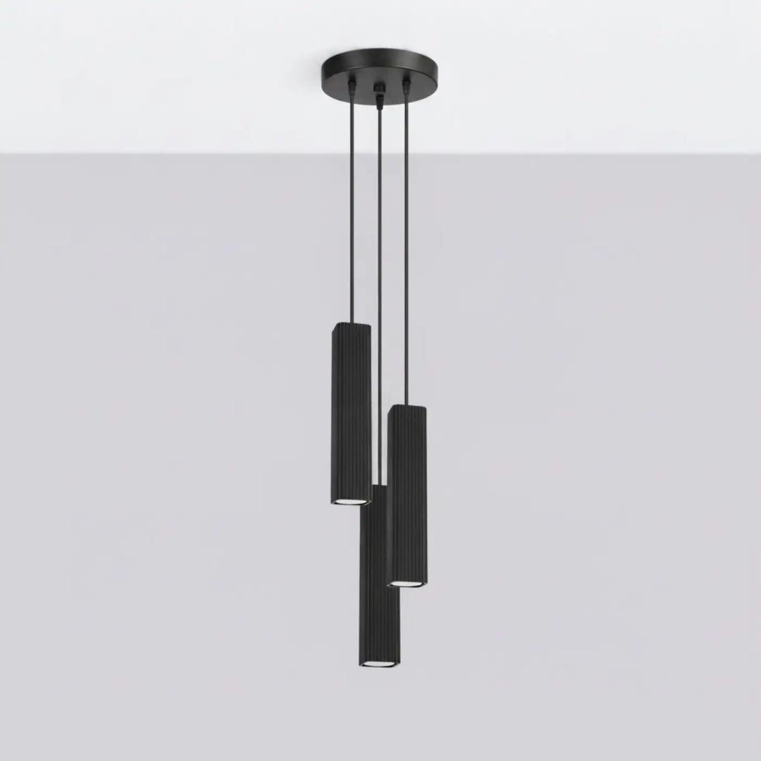 Suspension Rayo noire en grappe à 3 tubes cannelés, éteinte