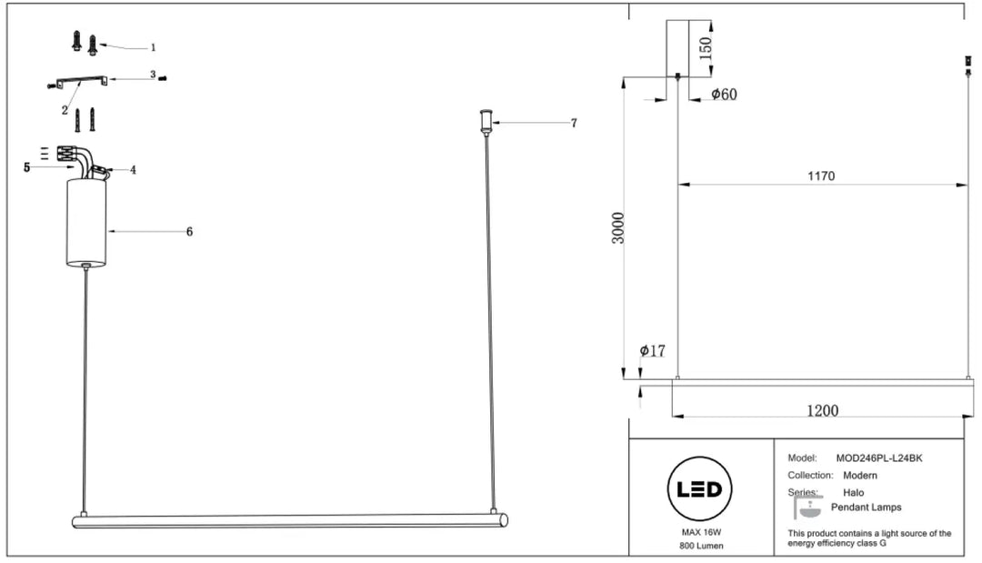 Suspension halo barre horizontale en acier doré avec lampe led moderne cylindre mod248pl-l24bk