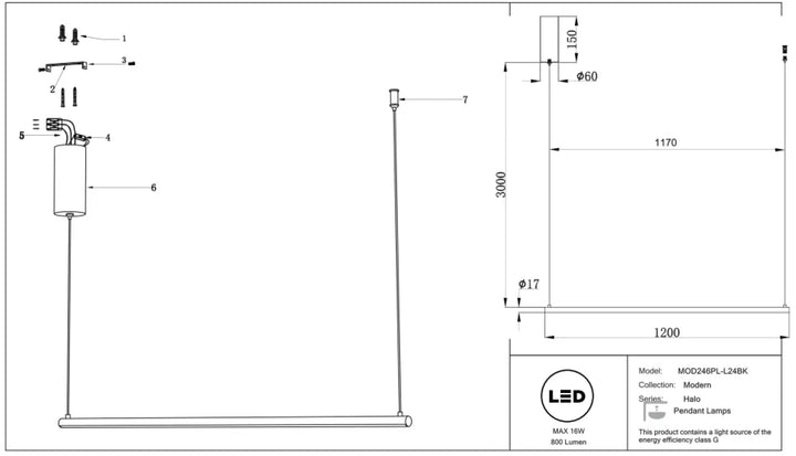 Suspension halo barre horizontale en acier doré avec lampe led moderne cylindre mod248pl-l24bk