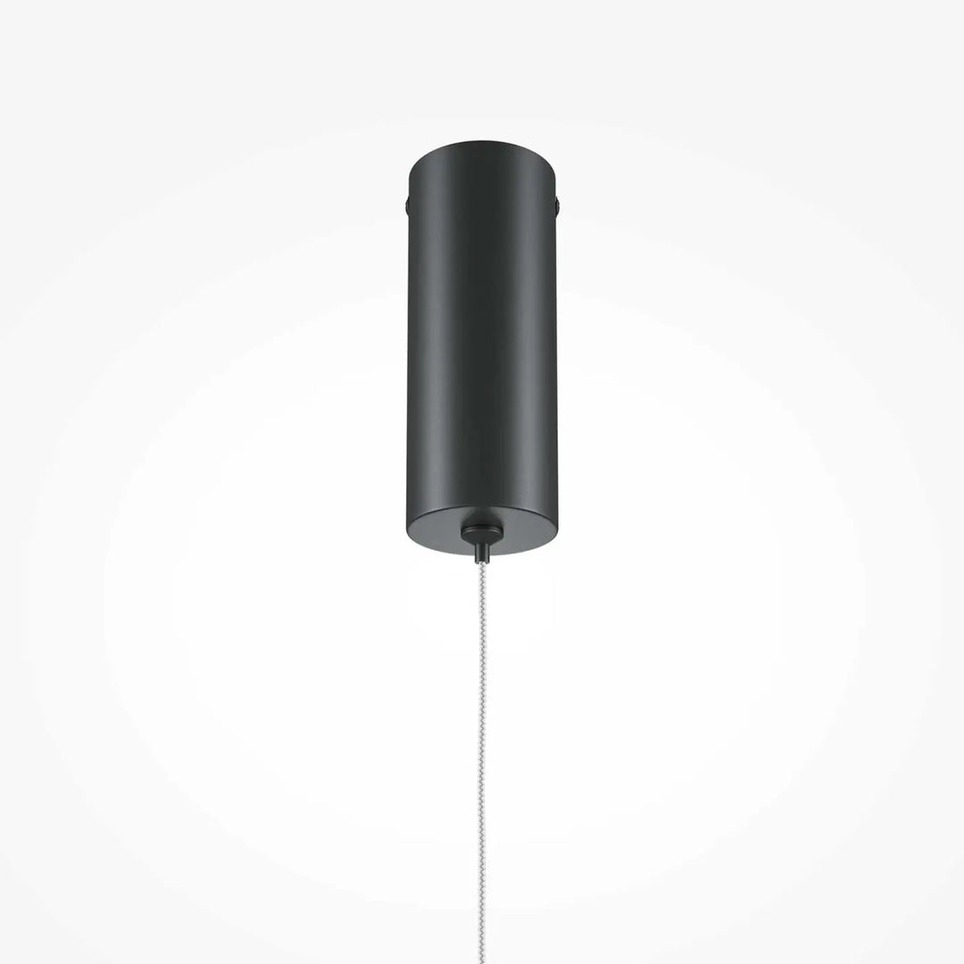 Suspension halo tube vertical cylindrique noire avec finition mate et chaîne argentée en acier doré