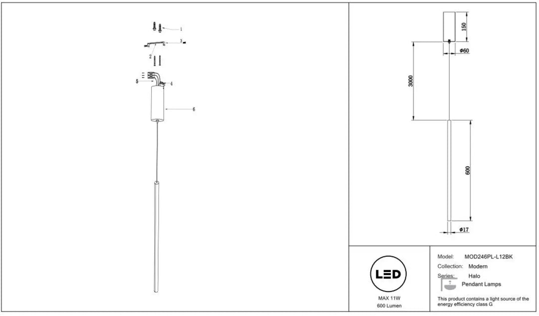 Suspension halo tube vertical en acier doré avec corps cylindrique moderne et éclairage led intégré