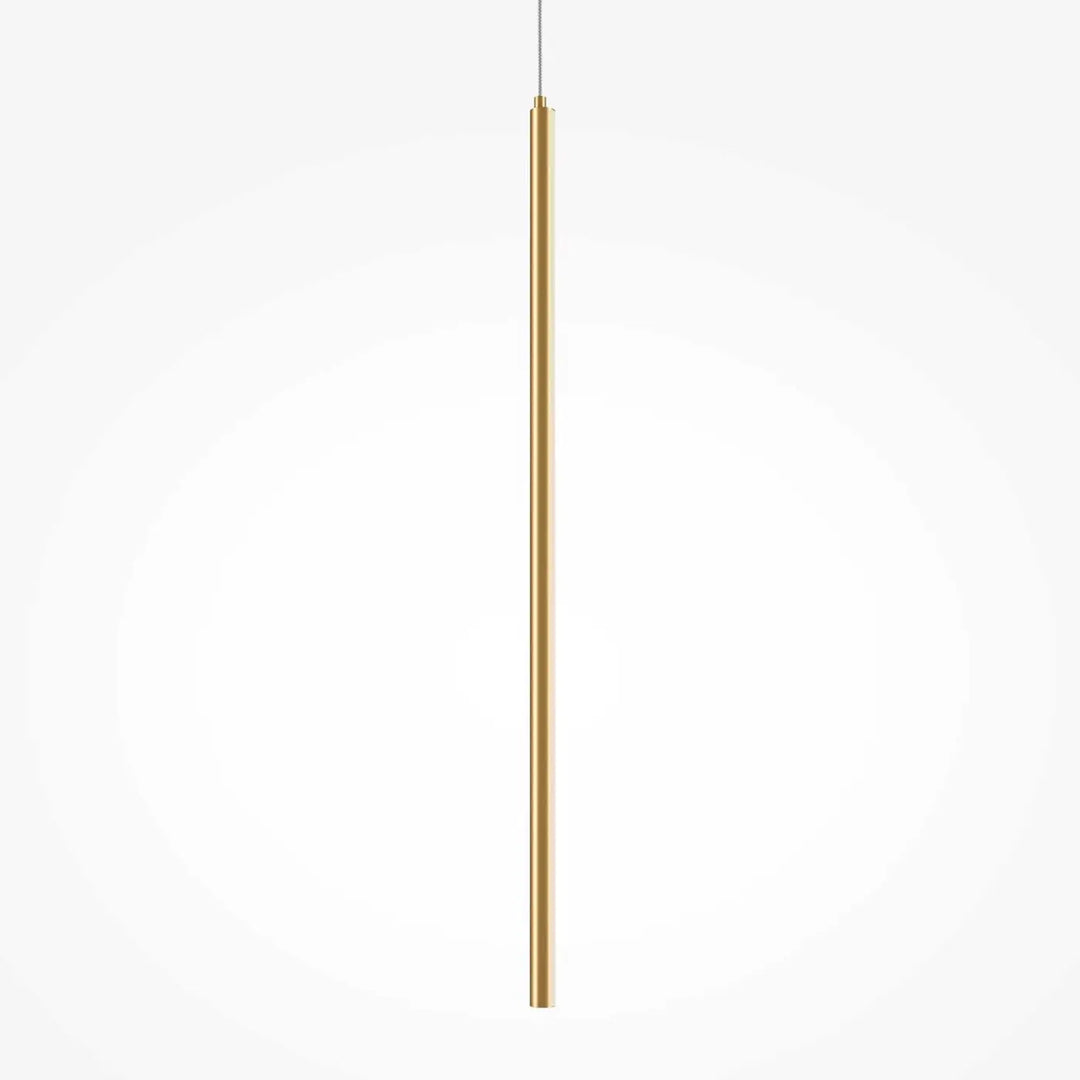 Suspension halo tube vertical en acier doré avec finition métallique lisse et design cylindrique minimaliste