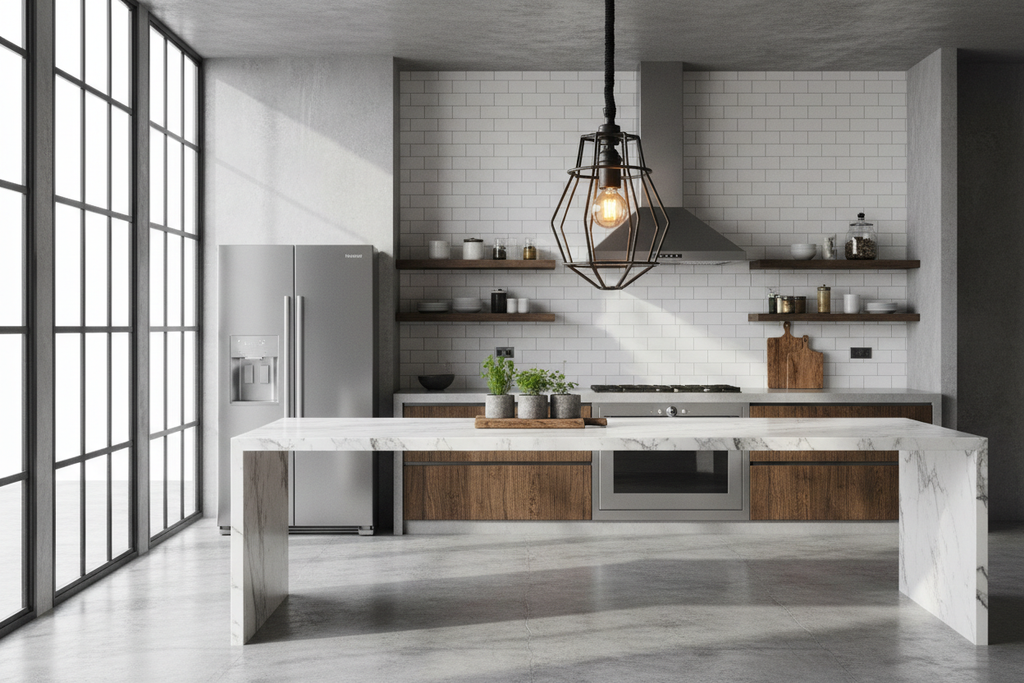 suspension industrielle dans une cuisine