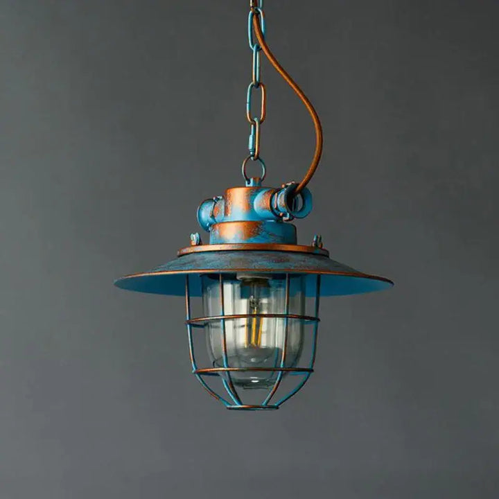 Suspension Industrielle Métal Cage Rétro Bleu Vieilli

