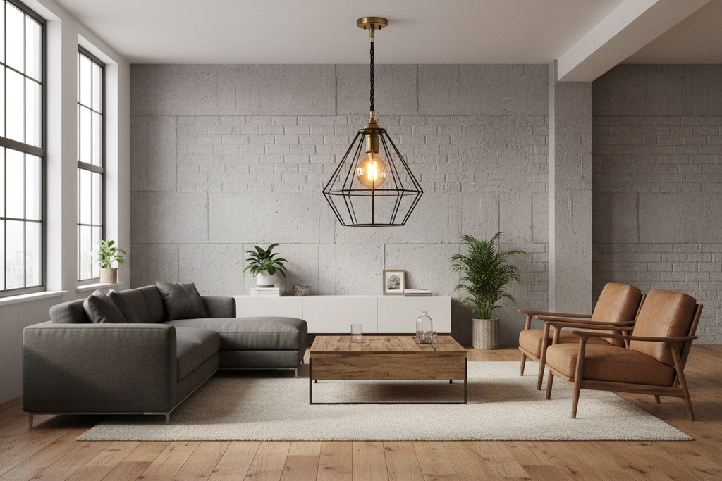 suspension industrielle dans un salon