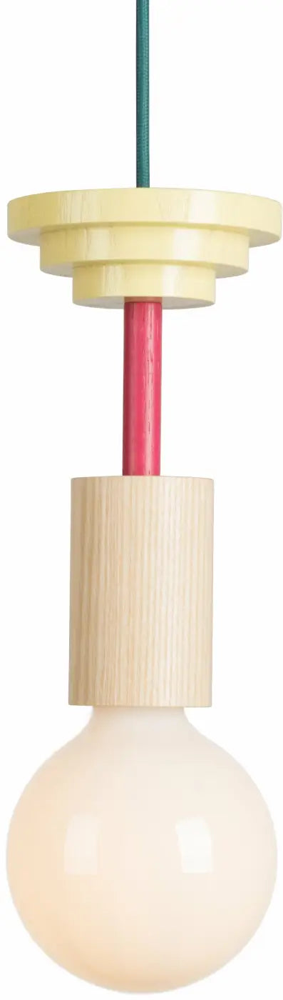 Suspension en bois Junit Mentis et son ampoule globe opaline
