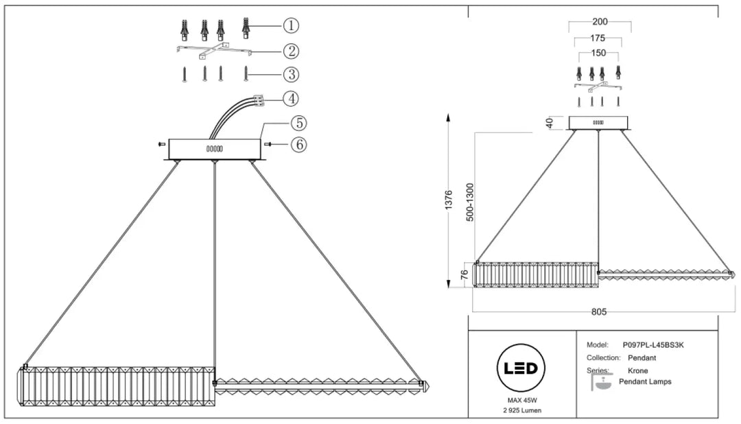 Led suspension krone avec anneau doré serti et cadre triangulaire moderne pour un éclairage design intérieur