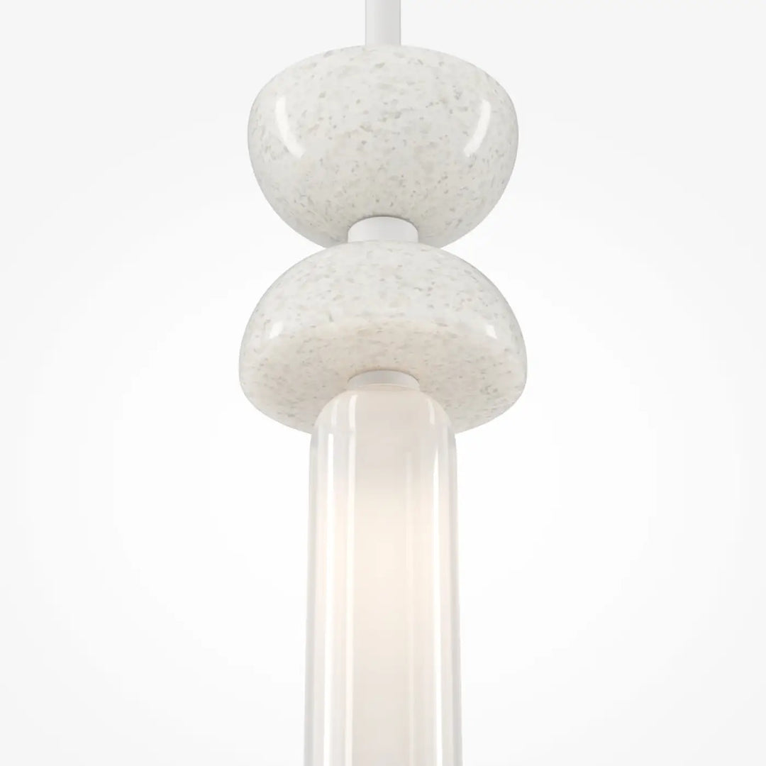 Suspension kyoto cylindre en verre blanc moucheté offrant une lumière douce au design moderne et épuré