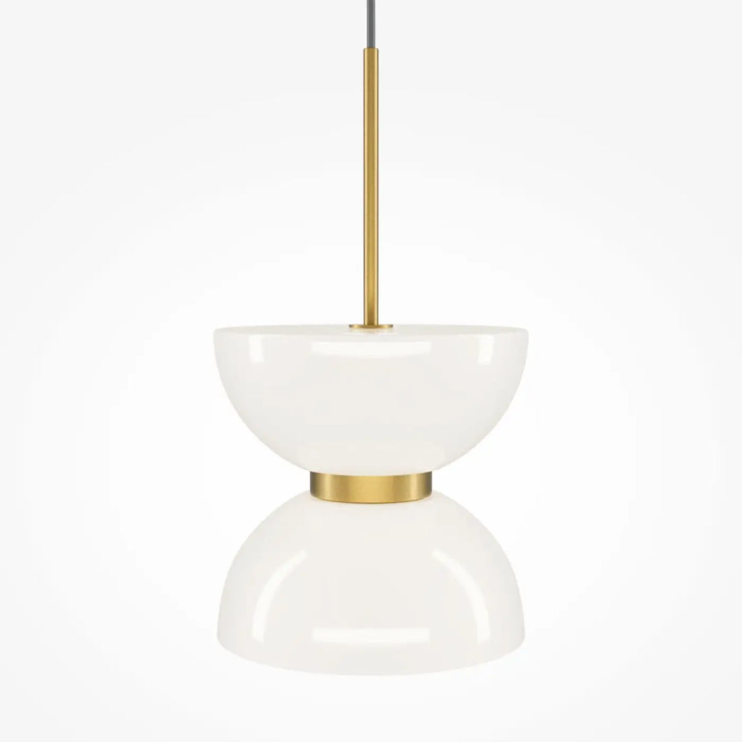 Suspension kyoto avec globe opalin en verre opalin blanc brillant et tige en laiton élancée